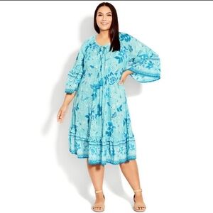 Avenue Dress Kara Crush Dress in Blue Royal Blooms Size 4X. 30/32